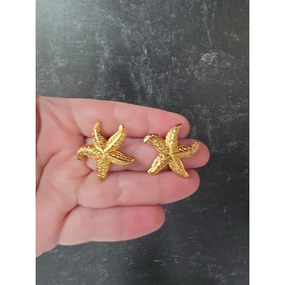 Starfish Gold Tone Metal Stud Earrings Vintage Costume Jewelry READ Description
